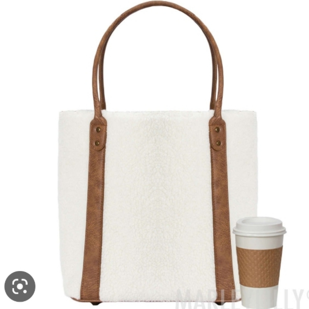 Marley Lilly (White) Sherpa & Leather Tote Bag (NWT)
